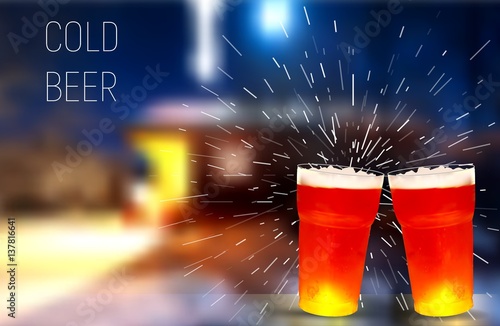 Winter. House. frosty glass of beer, vector illustration