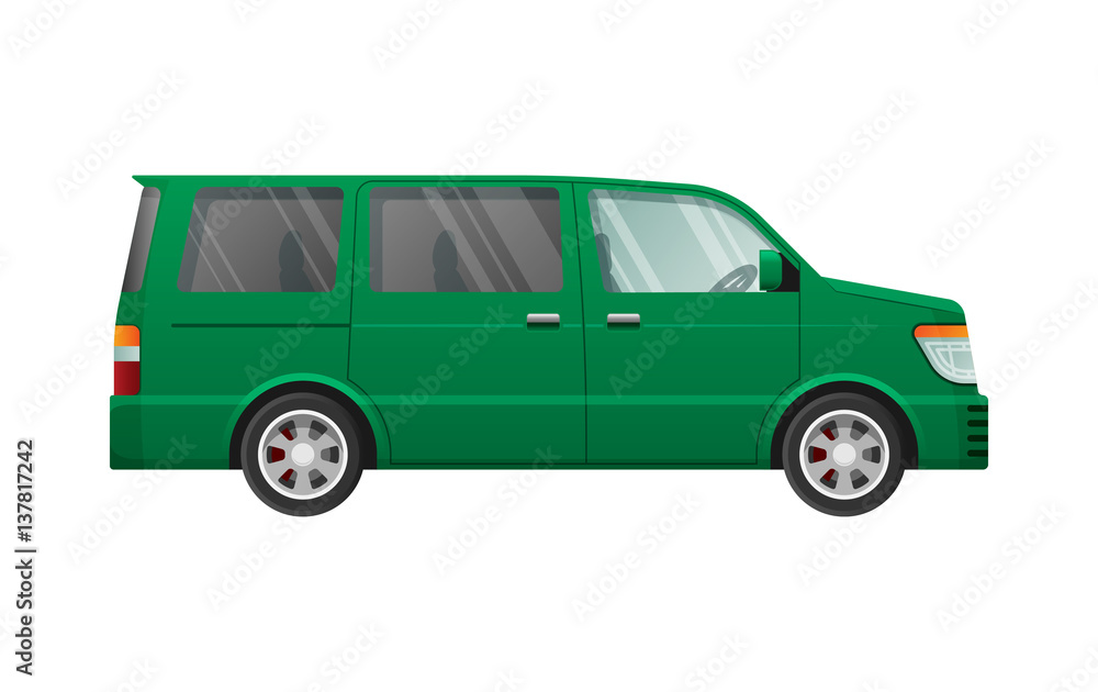 Isolated Green Minivan in Simple cartoon style Isolated Green Minivan in Simple cartoon style