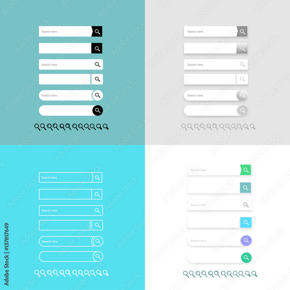 Search bar vector element design, set of search boxes ui template isolated on white background. Style flat. Vector illustration EPS 10. Search bar vector element design, set of search boxes ui template isolated on white background. Style flat. Vector illustration EPS 10.