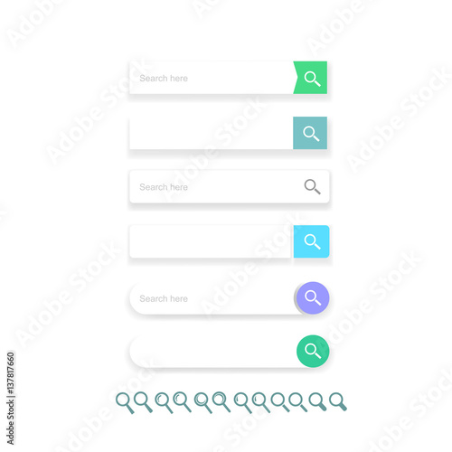 Search bar vector element design, set of search boxes ui template isolated on white background