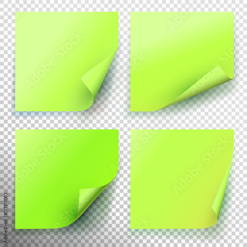 Set of green sticky note isolated on transparent background. Vector illustration