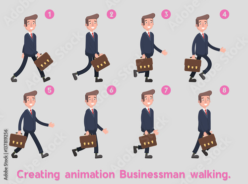 businessman walking on the animation frames.