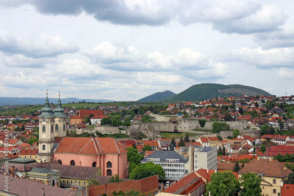 old buildings church and fortress Eger Hungary cityscape