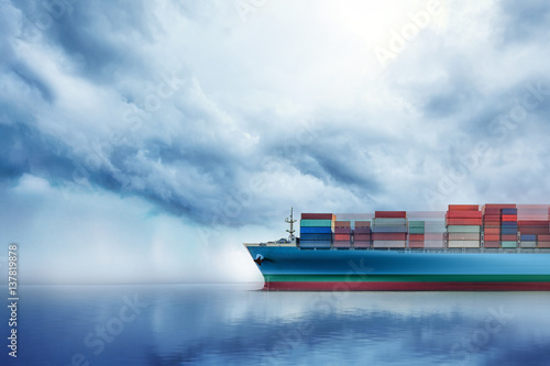 International Container Cargo ship in the ocean, Freight Transportation, Nautical Vessel