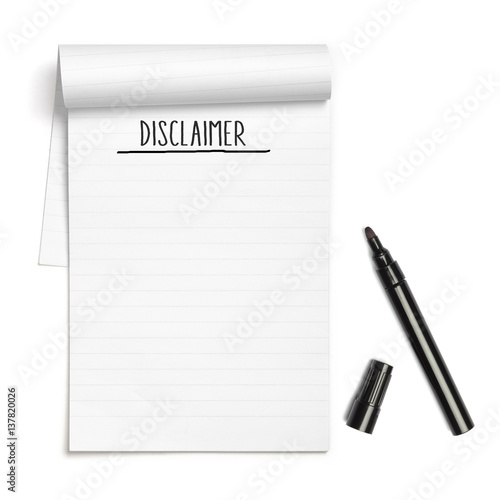 Word Disclaimer on note book with black pen photo