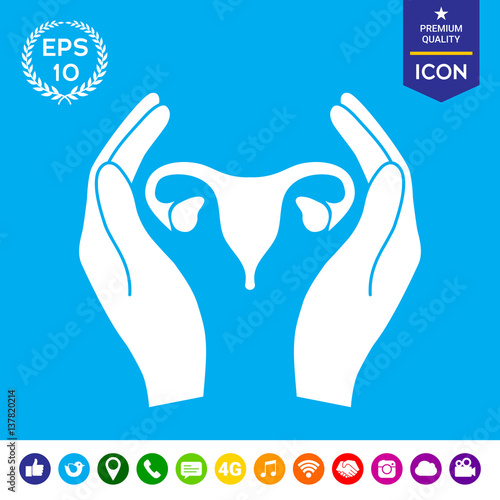 Hands holding Female uterus - protection icon