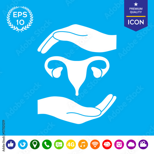 Hands holding Female uterus - protection symbol