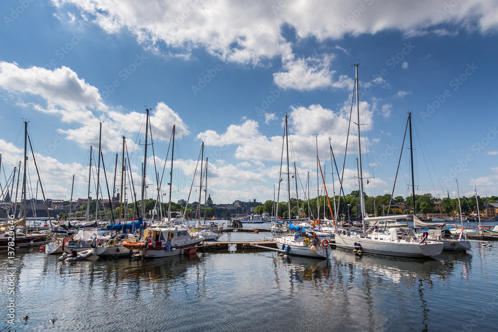 Boats in marina, Stockholm, Sweden.