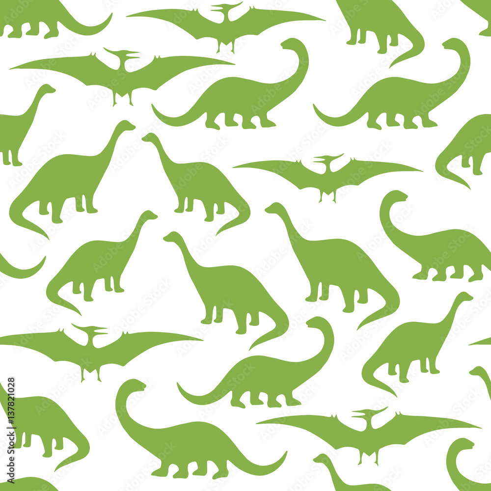 Naklejka Seamless pattern with cartoon dinosaurs. For cards, party, banners, and children room decoration.