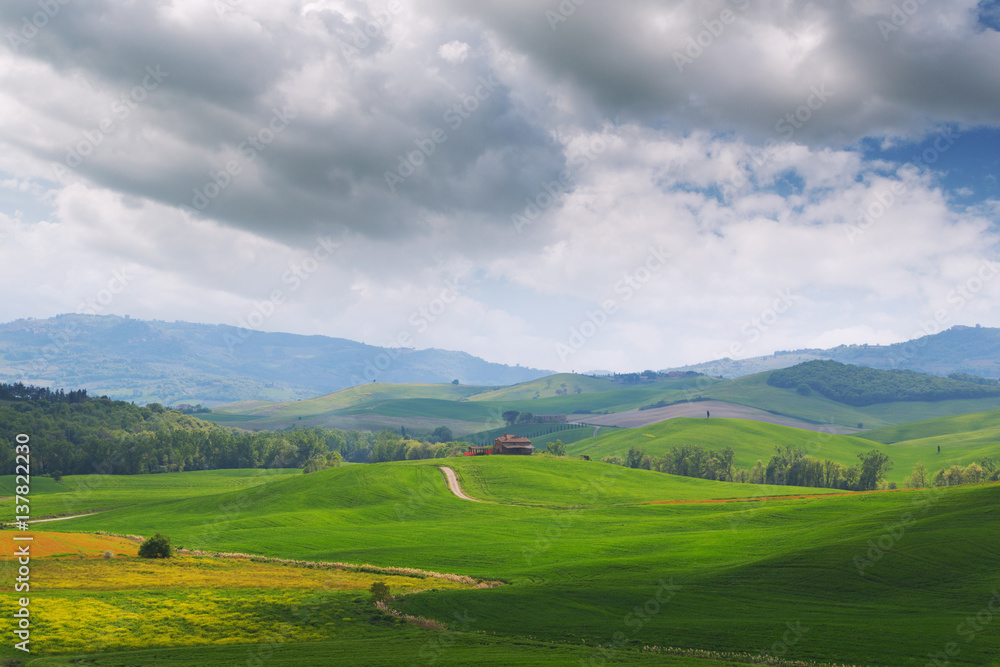 Tuscany landscape, beautiful green hills springtime Tuscany landscape, beautiful green hills springtime