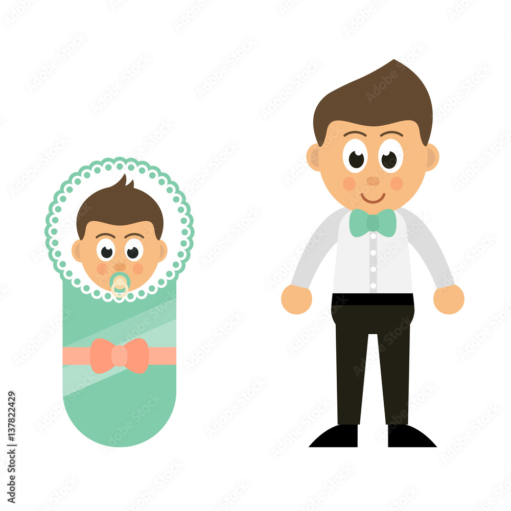 cartoon little baby boy and father cartoon little baby boy and father