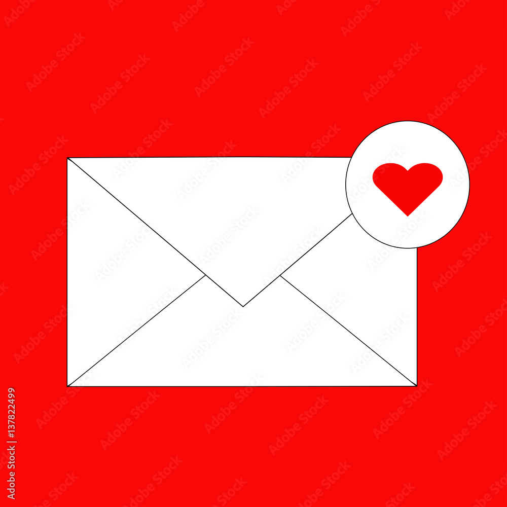 Love mail notification icon. Vector on red background. Love mail notification icon. Vector on red background.