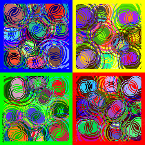Round spiral overlapping of different colors. Set of abstract spiral image. 