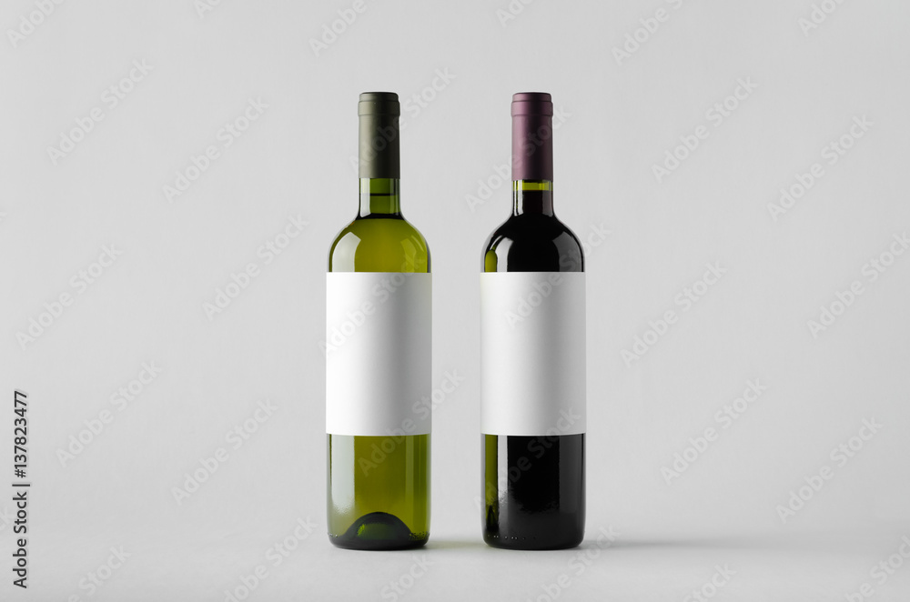 Wine Bottle Mock-Up - Two Bottles. Blank Label Wine Bottle Mock-Up - Two Bottles. Blank Label