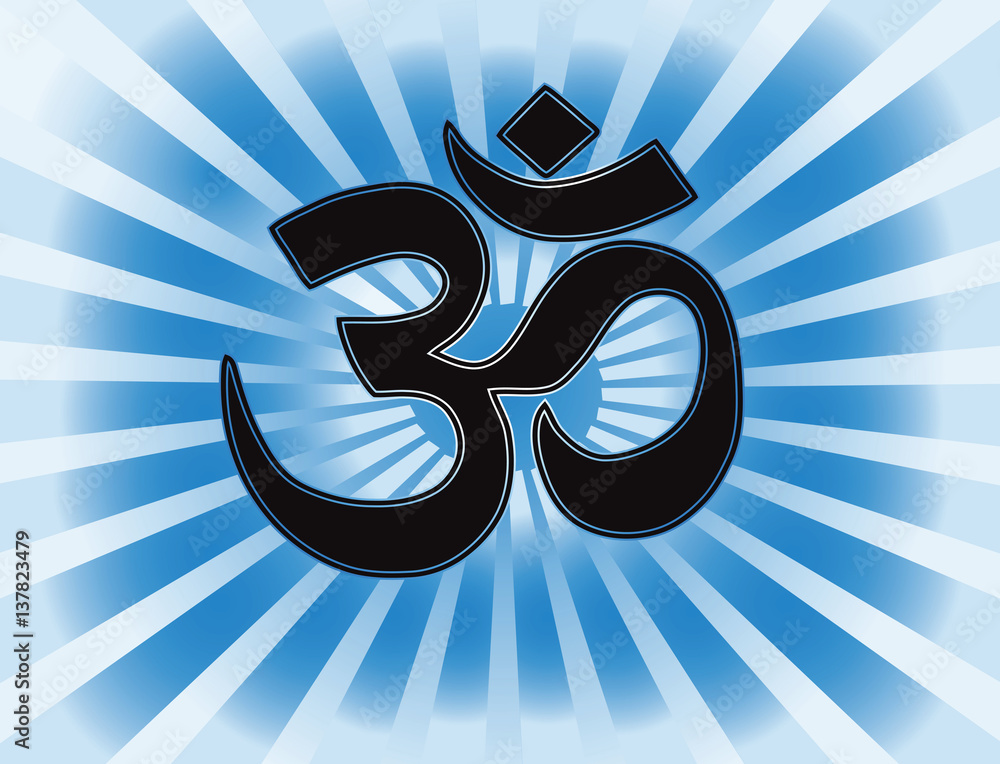 The most important symbol in Hinduism Om. Gradient blue background