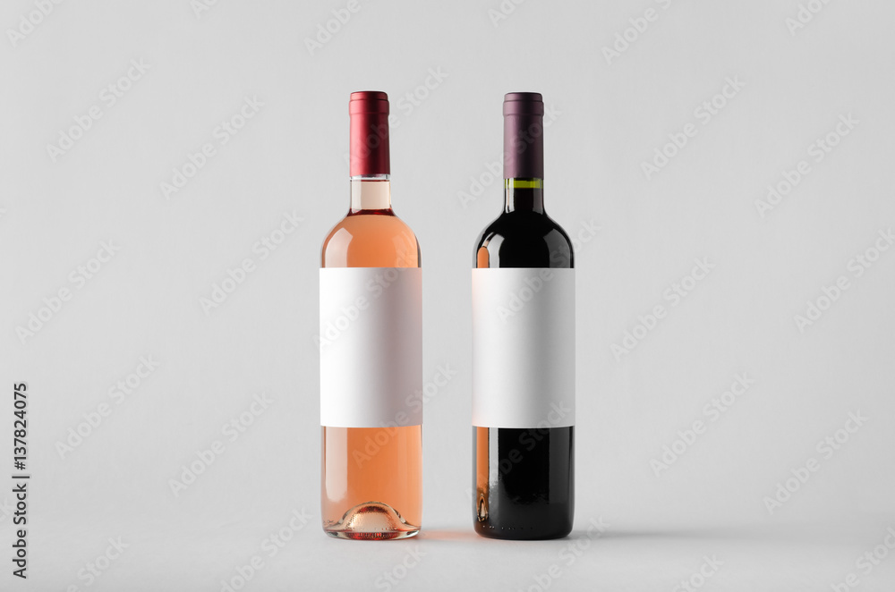 Wine Bottle Mock-Up - Two Bottles. Blank Label Wine Bottle Mock-Up - Two Bottles. Blank Label