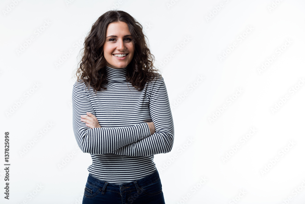 Obraz premium Beautiful young woman looking at camera. Isolated on white.