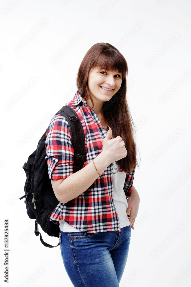 woman with bag going on a journey on white background woman with bag going on a journey on white background