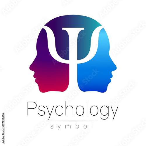 Modern head sign of Psychology. Profile Human. Letter Psi. Creative style. Symbol in vector. Violet blue color isolated on white background. Icon for web. Gradient