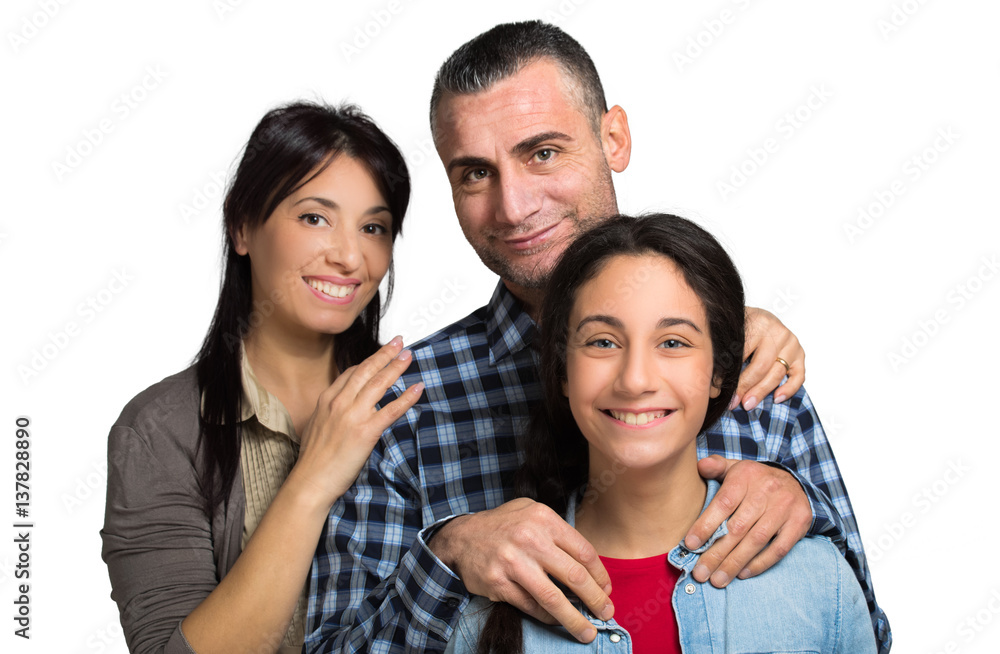 Portrait of the happy parents with daughter looking at camera Portrait of the happy parents with daughter looking at camera