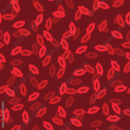 Random Kiss Marks on Red Background Seamless Pattern