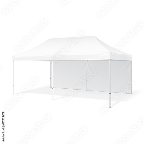 Promotional Advertising Outdoor Event Trade Show Pop-Up Tent Mobile Marquee. Mock Up, Template. Illustration Isolated On White Background. Product Advertising Vector
