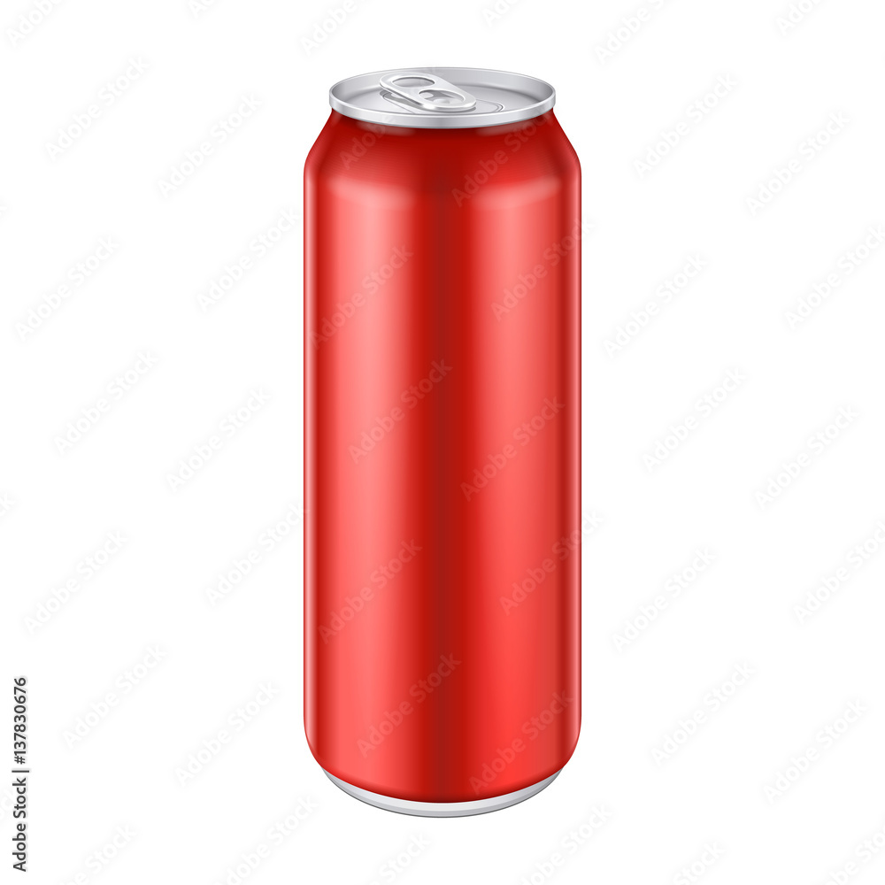Red Metal Aluminum Beverage Drink Can 500ml, 0,5L. Mockup Template Ready For Your Design. Isolated On White Background. Product Packing. Vector EPS10 Red Metal Aluminum Beverage Drink Can 500ml, 0,5L. Mockup Template Ready For Your Design. Isolated On White Background. Product Packing. Vector EPS10