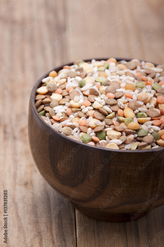 The mixture of different lentils and rice The mixture of different lentils and rice