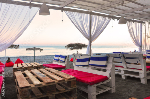 cafe on the beach in the evening  black sea