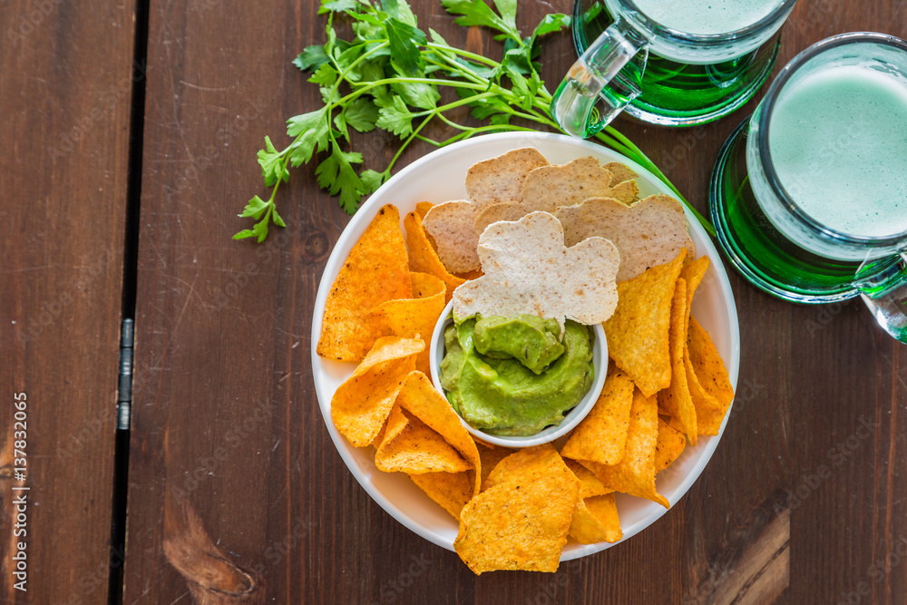 St Patrick day party - green beer and appetizers St Patrick day party - green beer and appetizers