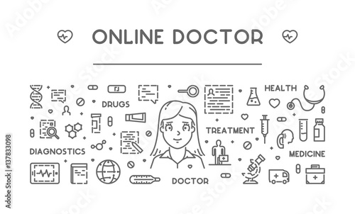Vector line concept of online doctor
