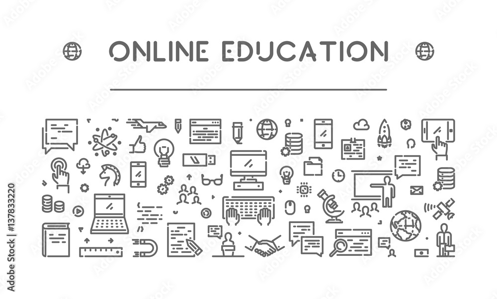 Vector line banner for online education