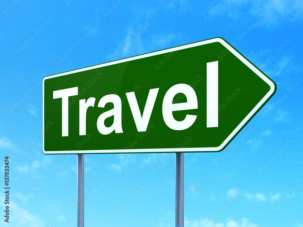 Holiday concept: Travel on road sign background Holiday concept: Travel on road sign background