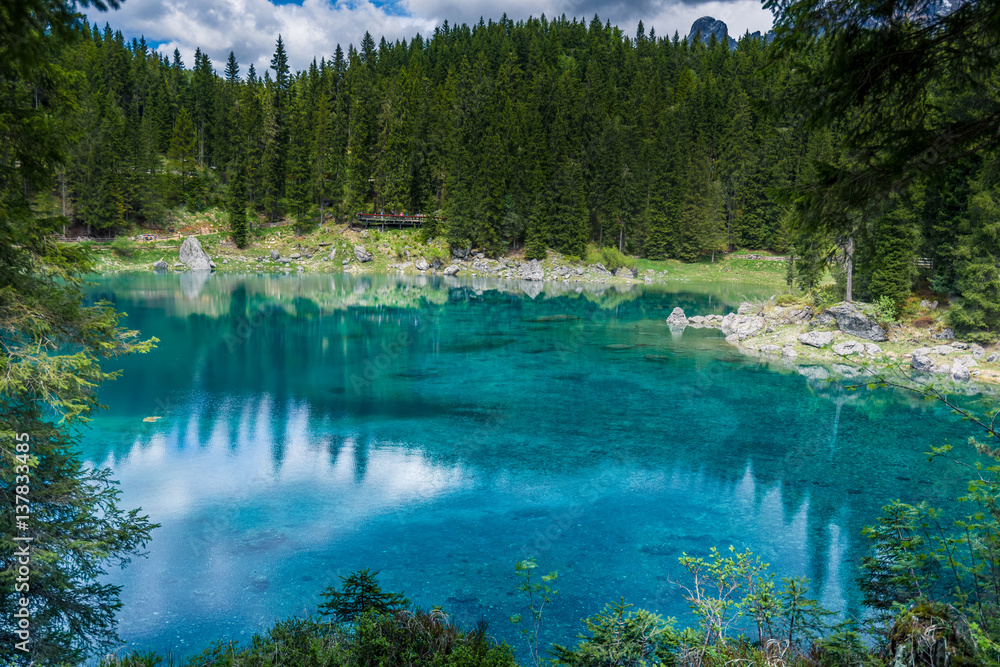 Blue Lake Carezza in the Alps
