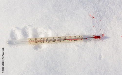broken thermometer in the snow