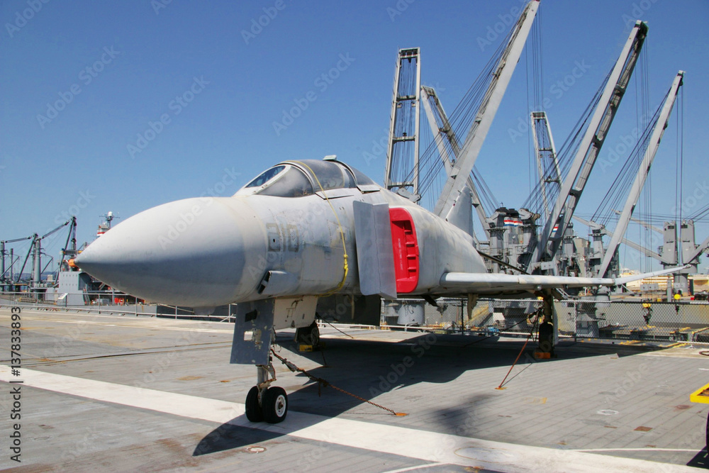 ALAMEDA, USA - MARCH 23, 2010: F-4 Phantom, aircraft carrier Hornet in Alameda, USA on March 23, 2010. ALAMEDA, USA - MARCH 23, 2010: F-4 Phantom, aircraft carrier Hornet in Alameda, USA on March 23, 2010.
