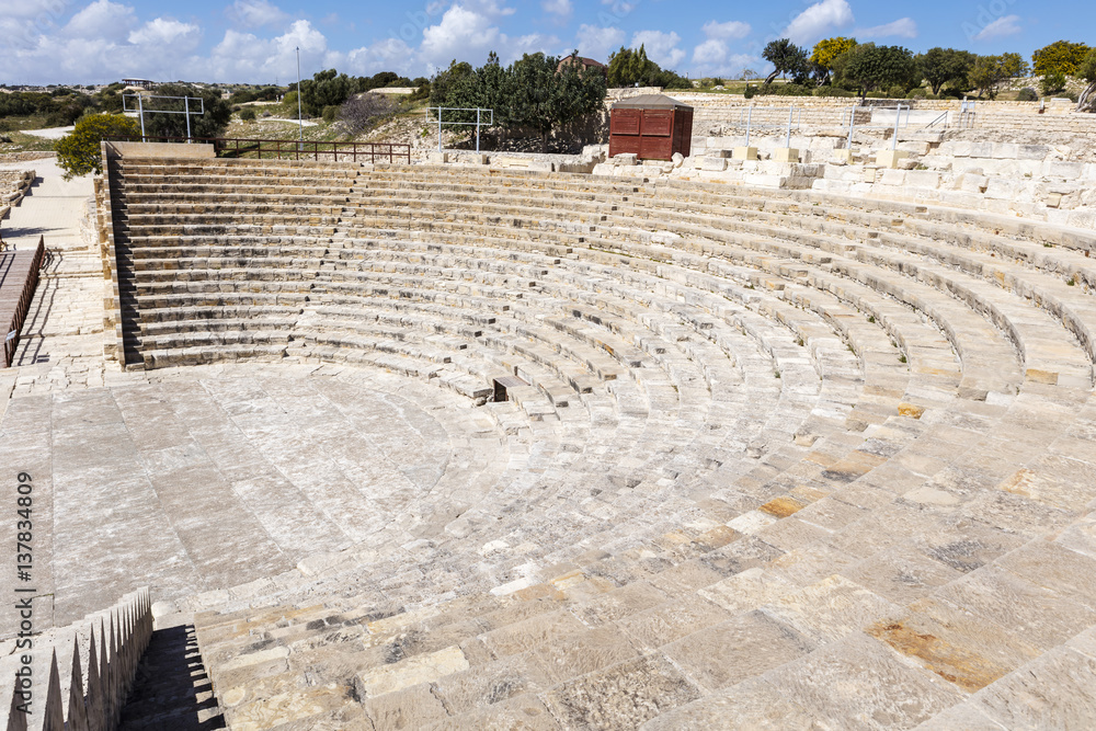 Theater at the archaeological remains of Kourion city-kingdom destroyed in a severe earthquake in 365 AD
