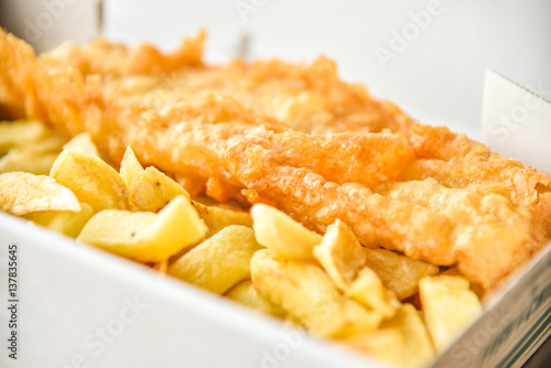Fish and chips in  take away box