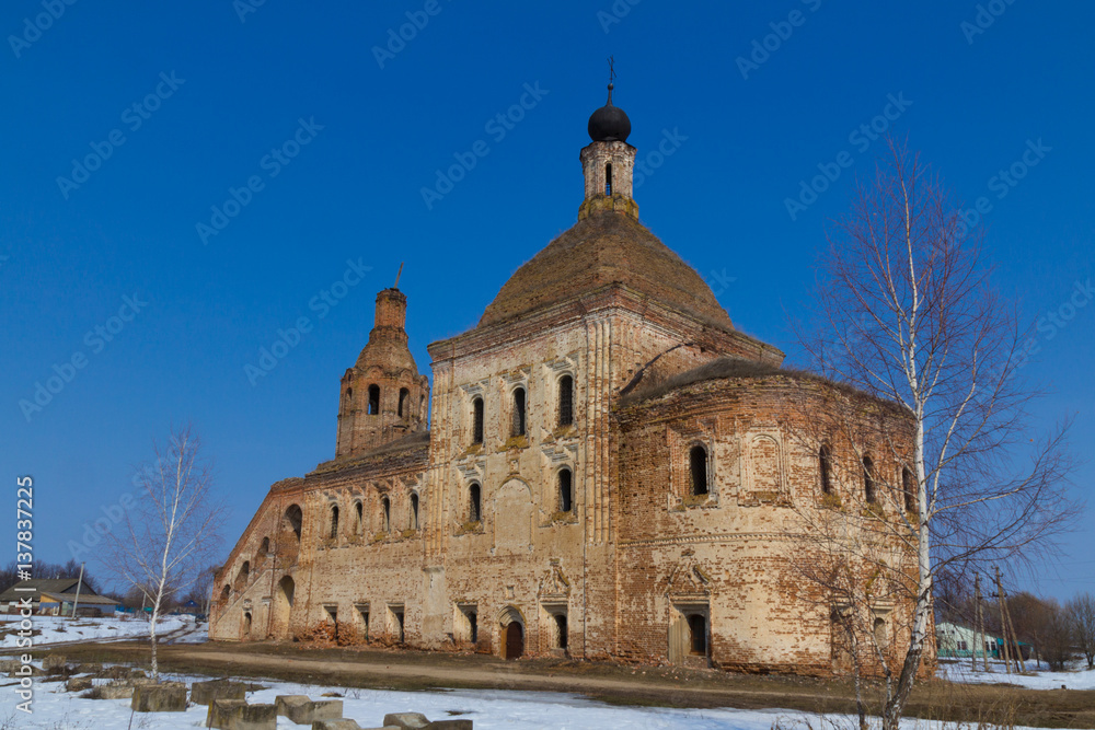 Abandoned orthodox christianity church at early spring