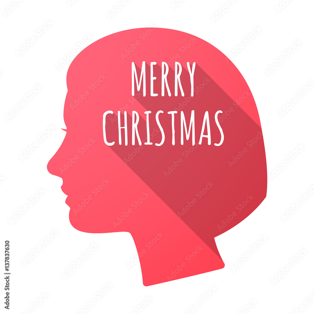 Isolated female head with    the text MERRY CHRISTMAS