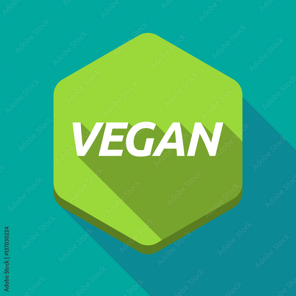 Long shadow hexagon with the text VEGAN Long shadow hexagon with the text VEGAN