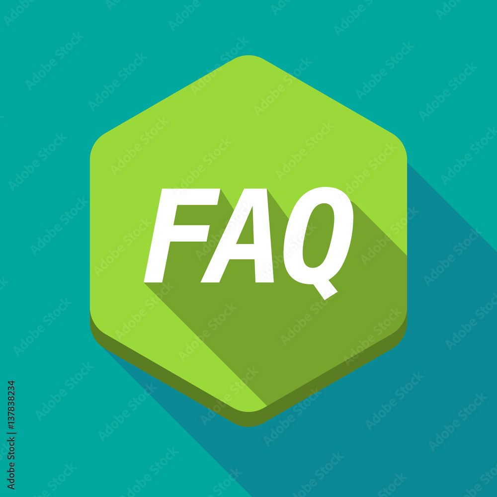 Long shadow hexagon with the text FAQ Long shadow hexagon with the text FAQ
