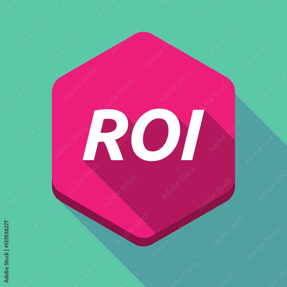 Long shadow hexagon with the return of investment acronym ROI Long shadow hexagon with the return of investment acronym ROI
