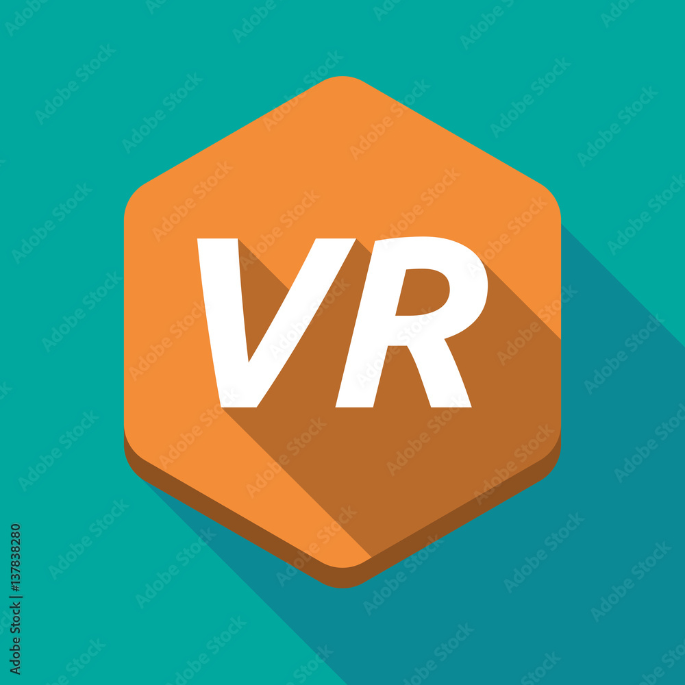 Long shadow hexagon with the virtual reality acronym VR Long shadow hexagon with the virtual reality acronym VR
