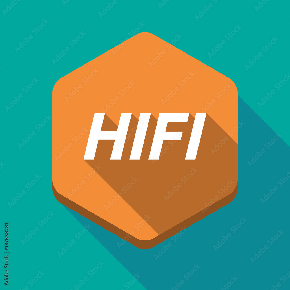 Long shadow hexagon with the text HIFI Long shadow hexagon with the text HIFI