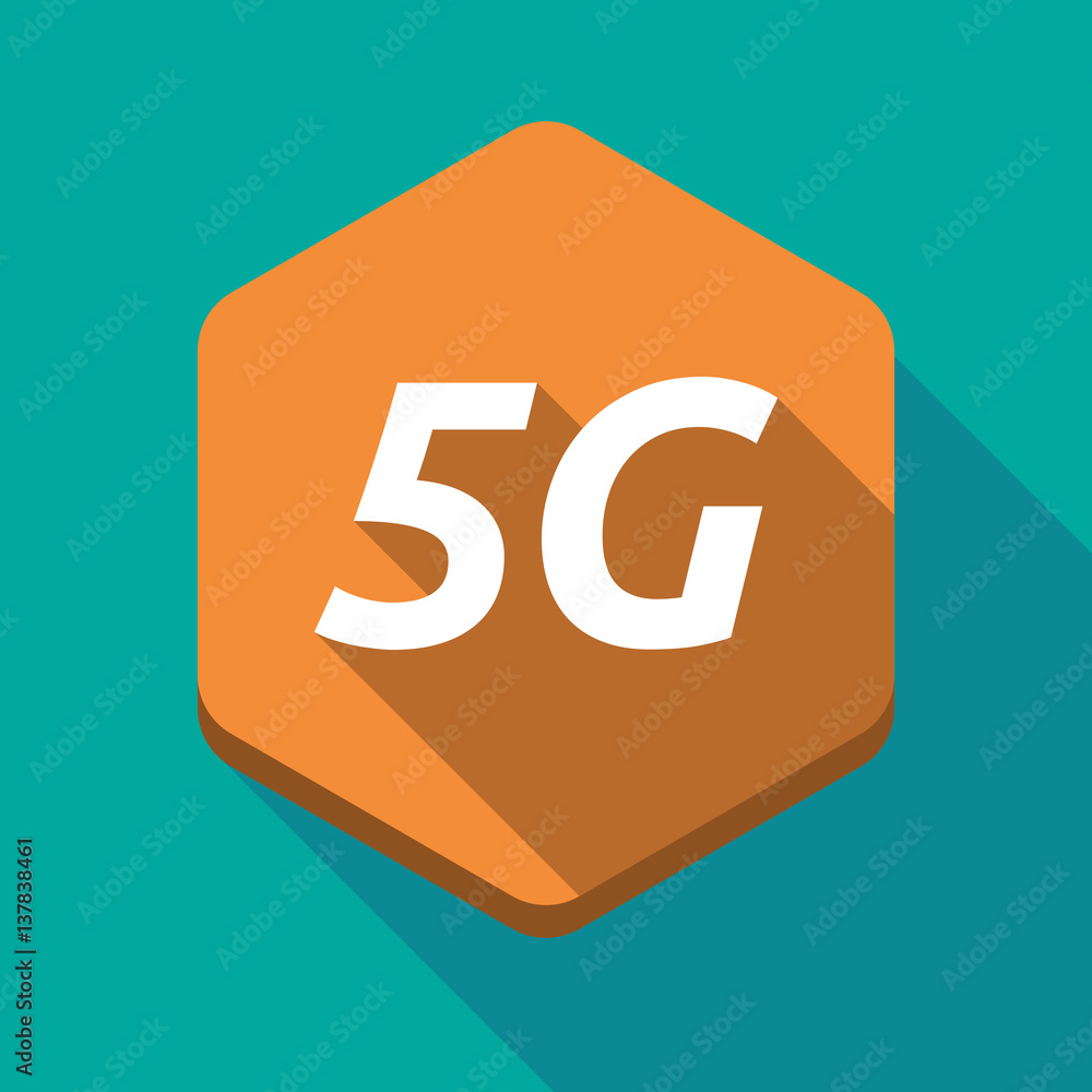 Long shadow hexagon with the text 5G Long shadow hexagon with the text 5G