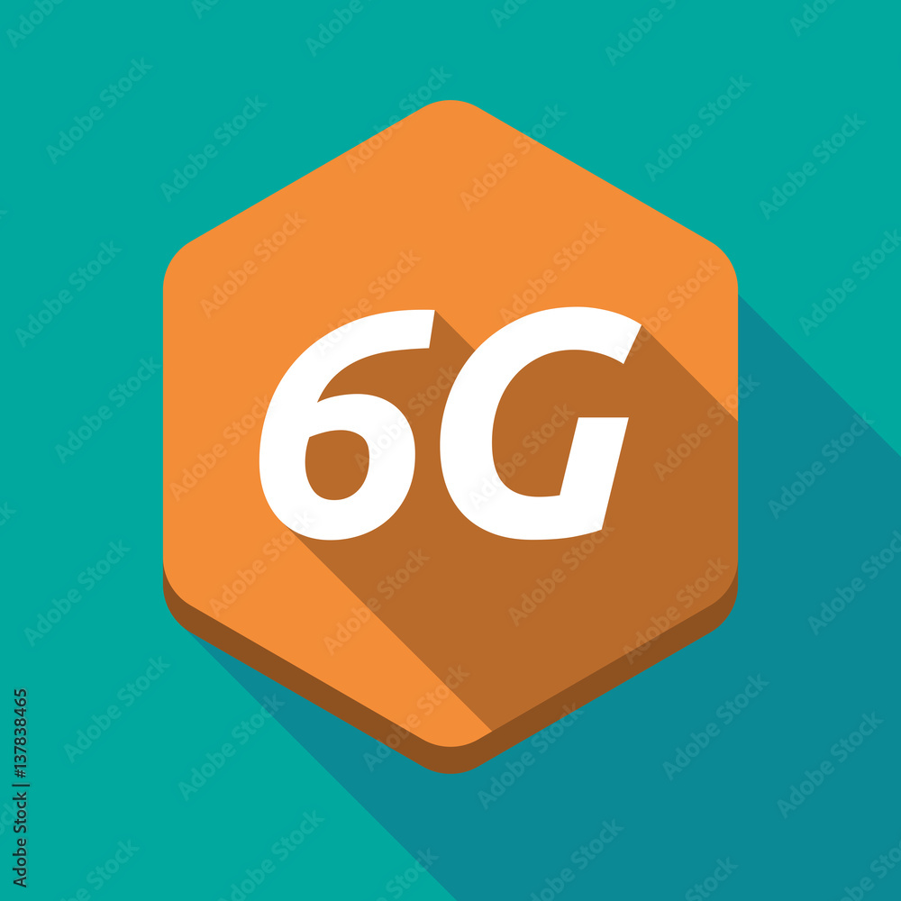 Long shadow hexagon with the text 6G Long shadow hexagon with the text 6G