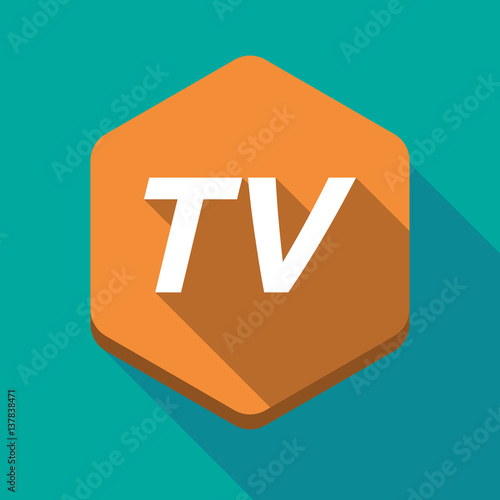 Long shadow hexagon with    the text TV