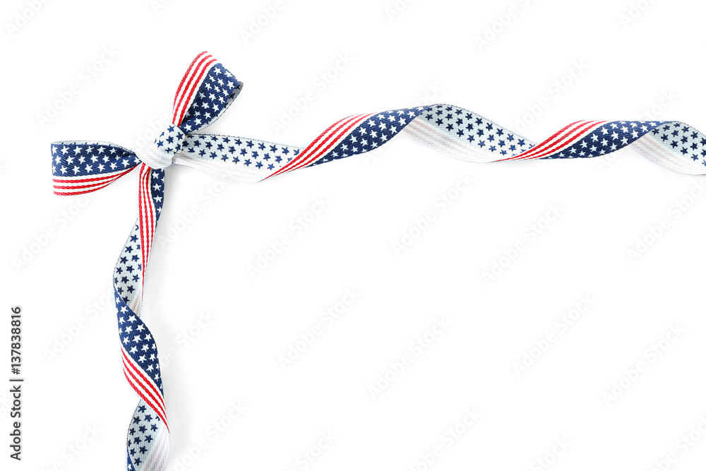 Obraz premium Ribbon with USA flag on white background