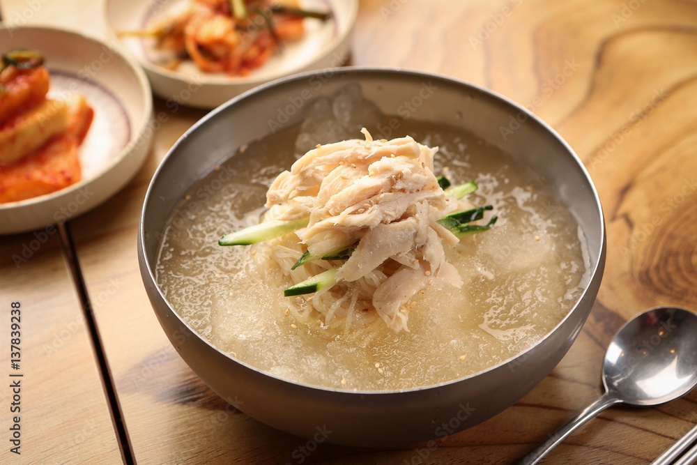 Chogye guksu. cold chicken noodles. It's a asia style cuisine. Chogye guksu. cold chicken noodles. It's a asia style cuisine.